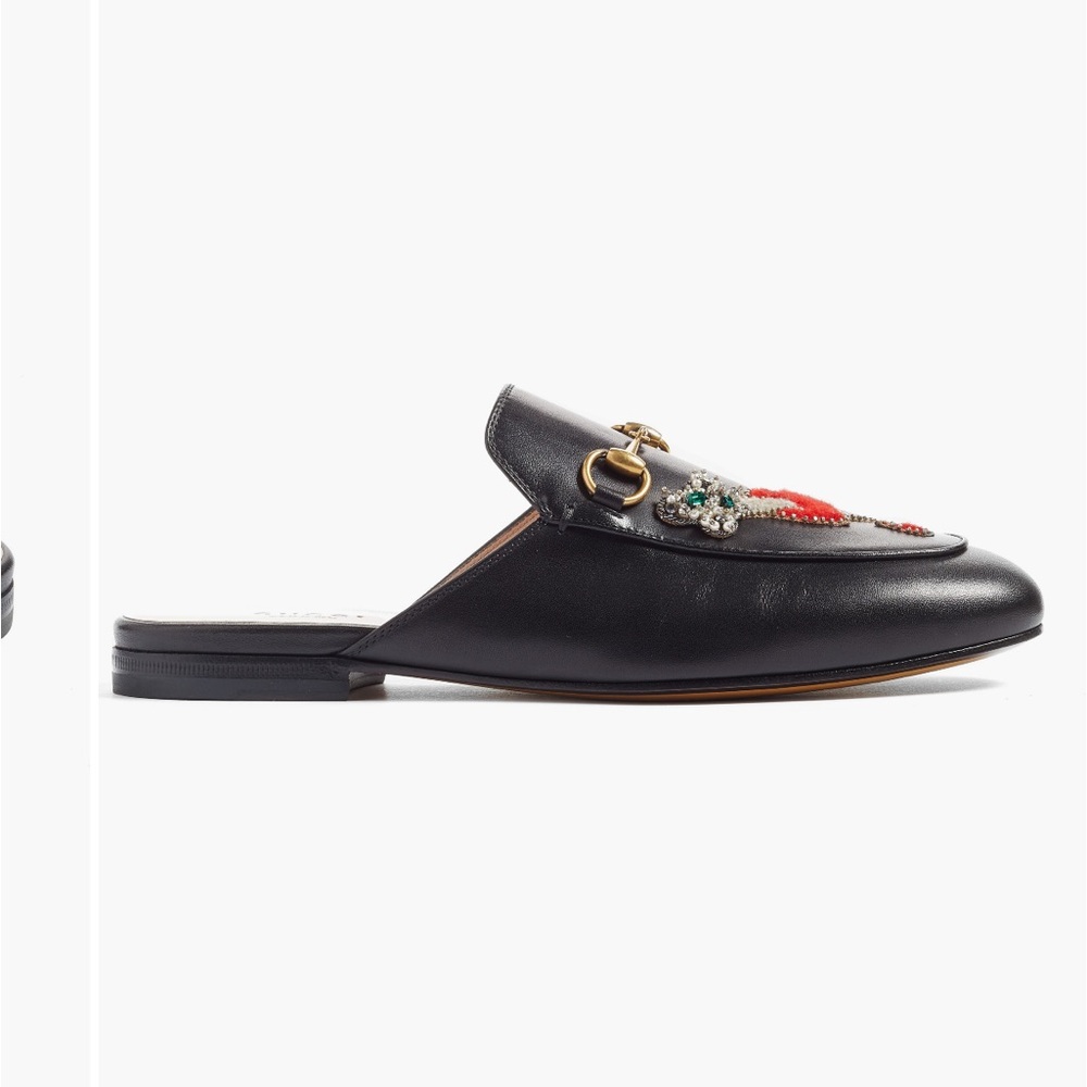 Gucci Black Princetown Mules with Embroidered Tiger and Heart - Picture 5 of 13